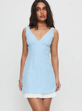 Evielle Underskirt Mini Dress Blue Check